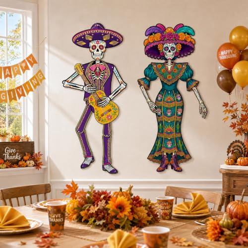 Day of the Dead Paper Skeletons - Posable 48-Inch Halloween & Fiesta Decorations - Set of 4