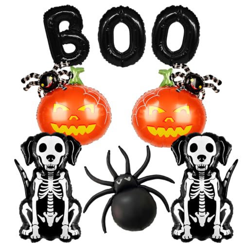 Halloween Foil Balloons Set - Skeleton Dog, Pumpkin & Spider Decorations for Party