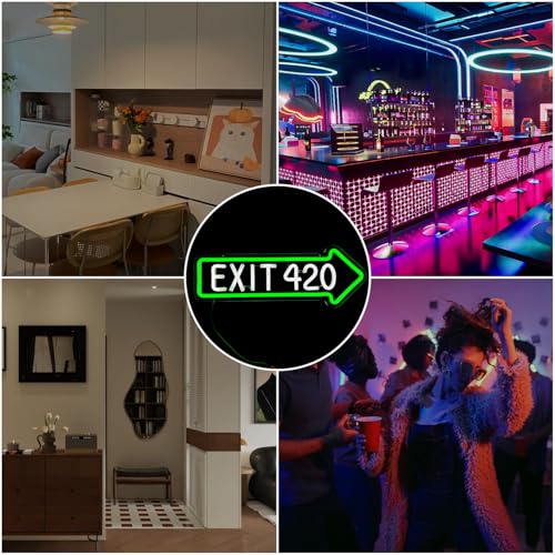 Exit 420 Weed Neon Sign E-420 Wall Decor Dimmable LED Light for Bedroom & Party