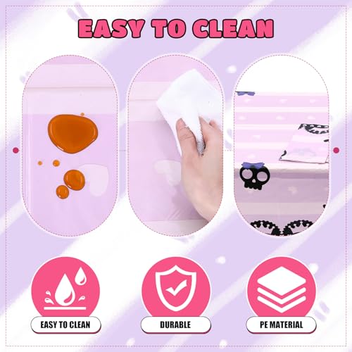 Kawaii Plastic Tablecloths for Birthday Party Decorations - Black & Purple, 54x108 Inches