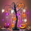 Halloween Willow Tree with LED Pumpkin Bat Ghost Lights - Orange, Purple, White - 18 Inch Spooky Indoor Decoration with Timer & USB/Battery Operated
