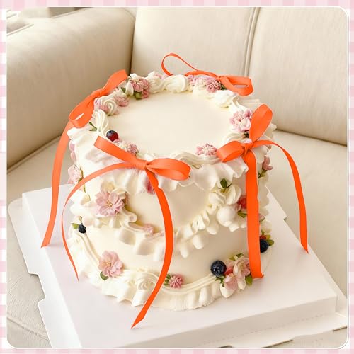 Orange Satin Bow Cake Toppers - 20 Pack for Halloween & Fall Parties