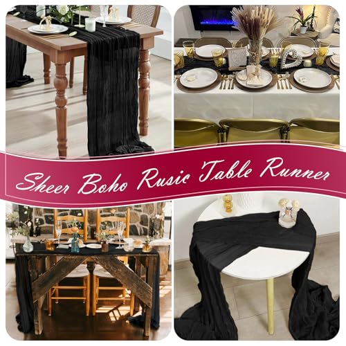 15 Pack Black Cheesecloth Table Runners - 17 x 108 Inches Rustic Wedding Party Decor