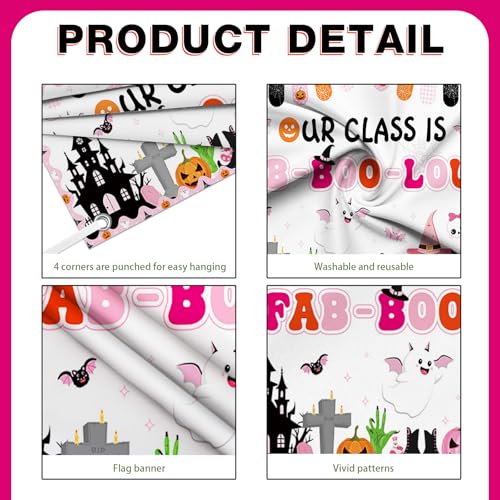 Halloween Classroom Banner Our Class Is FAB-BOO-LOUS 5.9x3.6ft Ghost Bat Spider Decor