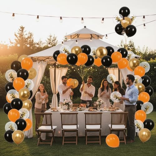 Black-Gold Balloon Set - 60 Latex Balloons with Confetti & Ribbons for Party Decorations