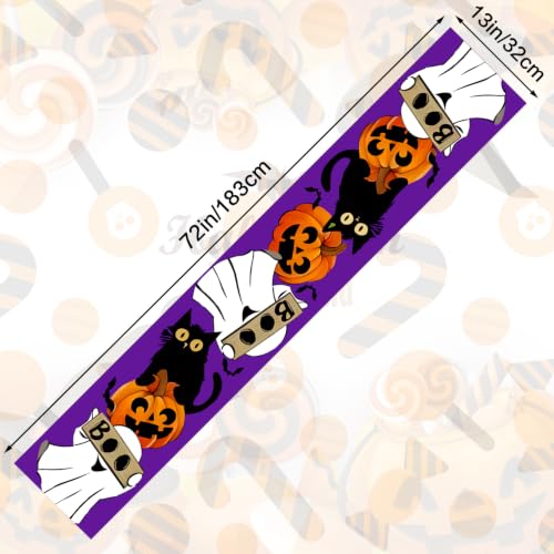 Halloween Table Runner 13x72 Inch Black Cat Boo Pumpkin Decor