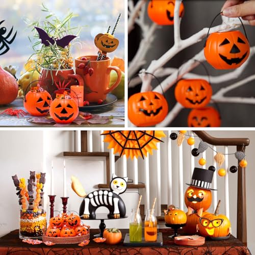 Mini Halloween Pumpkin Buckets - 12 Pack Small Candy Buckets for Trick-or-Treating