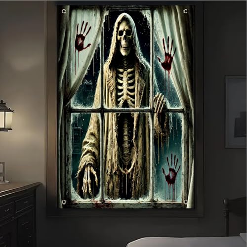 Halloween Reaper Skeleton Window Cover - 31x47 Inch Door & Window Decor