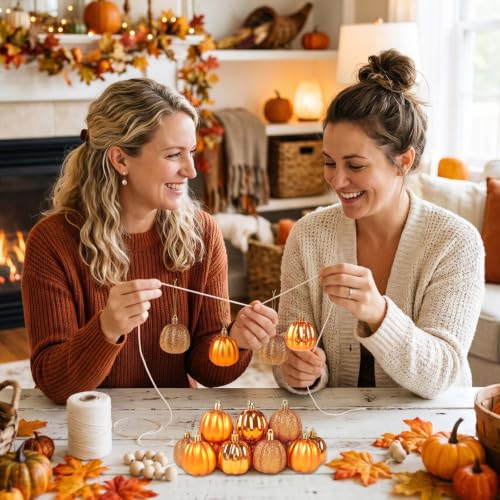 12 Pcs Fall Pumpkin Tree Ornaments - Mini Hanging Decorations for Autumn Halloween Thanksgiving