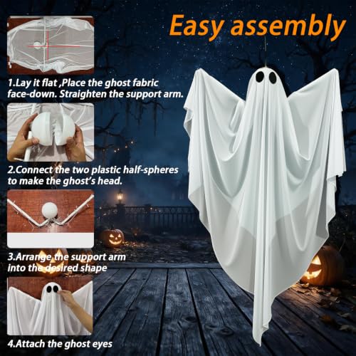Halloween Hanging Ghost Decorations 2-Pack, 51-Inch Lighted Spooky Ghosts
