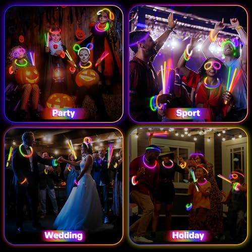 300 Pack Glow Sticks Bulk Party Supplies - 8 Colors for Kids, Weddings, Halloween