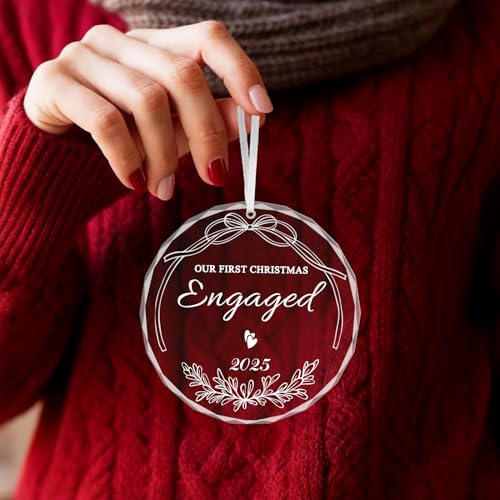 Engaged 2025 Christmas Ornament - Our First Engagement Gift for Couples Her White Acrylic