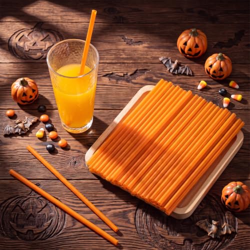 Halloween Plastic Pumpkin-Shaped Drinking Straws - Orange, 150 Pcs - Potchen