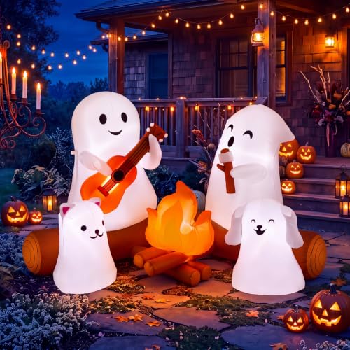 6FT Halloween Inflatable Ghost Yard Decoration with Campfire Scene