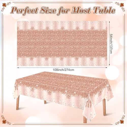 Rose Gold Glitter Diamond Plastic Tablecloth 54x108 Inch - 12 Pack Party Supplies