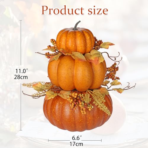Artificial Pumpkin Fall Décor - Autumn Table Centerpiece with Faux Berries & Maple Leaves - Color #5