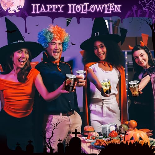 Halloween Shot Glasses Mini Tumblers with Straw & Lid - 6 Pack - Pumpkin Castle Variation
