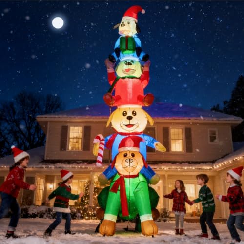 9FT Inflatable Christmas Dogs Stack with LED Lights, Outdoor Holiday Yard Decor