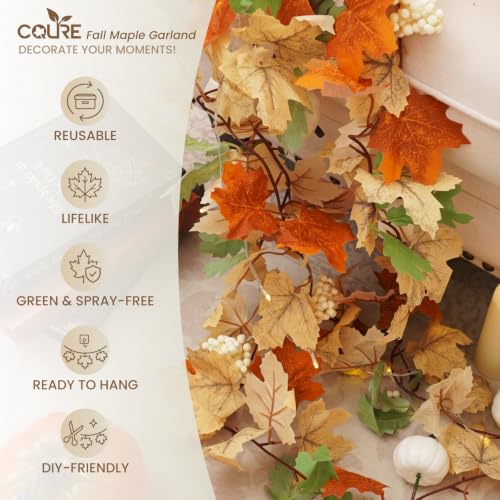 54Ft 9-Pack Fall Leaf Garland with Lights - Battery Operated Autumn Decor