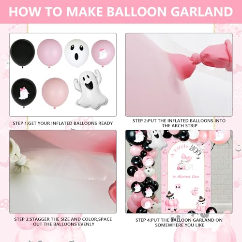 Pink Halloween Baby Shower Decorations - Girl Baby Shower Party Supplies with Balloons & Banner - Variation Pink