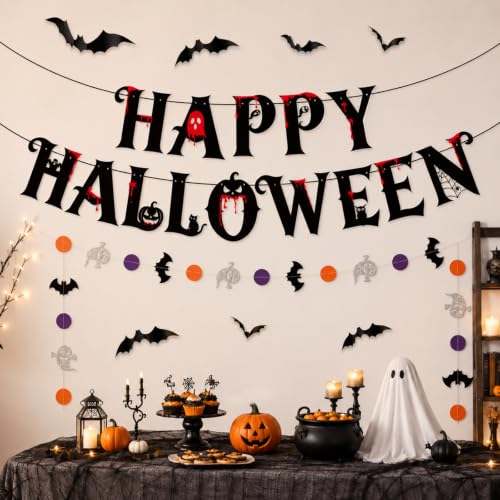 Halloween Black Bat Ghost Banner & Garland Set - Indoor Party Decorations