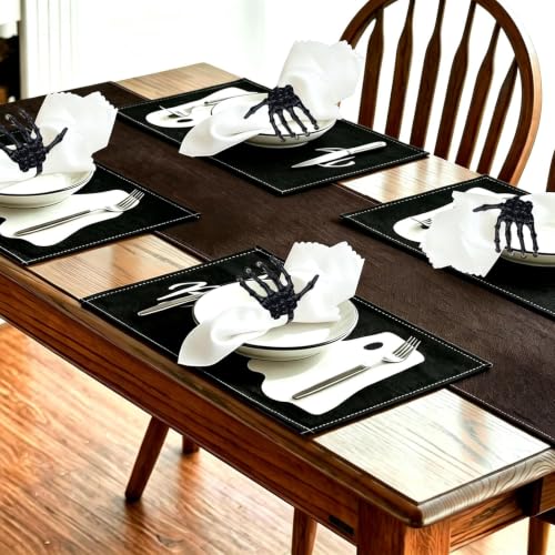 Gothic Skeleton Hand Napkin Rings Set - Halloween Table Decor, 6 Pack
