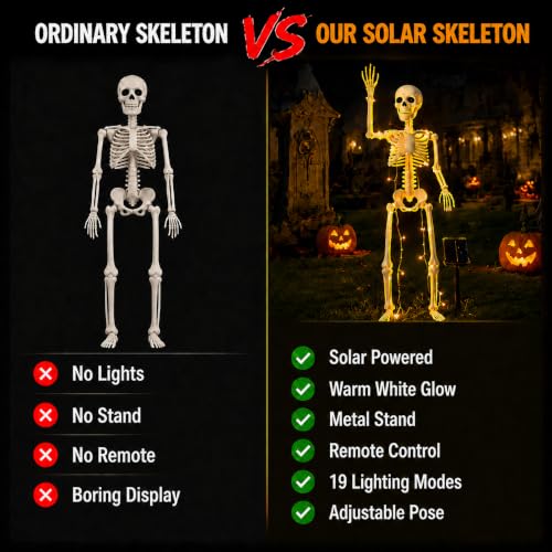36-Inch Solar Halloween Skeleton with Metal Stake & 16-LED Warm Lights - Variation of 1P-36"