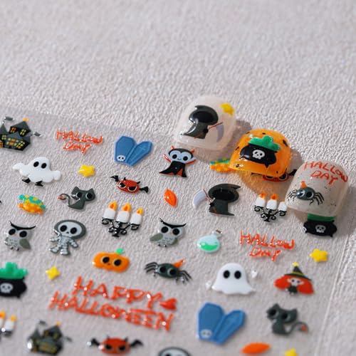 Halloween Nail Stickers Spooky Cute Decals Pumpkin Ghost Cat Skull Style 36