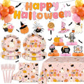 Pink Halloween Party Supplies Kit for Girls with Plates, Napkins, Decorations