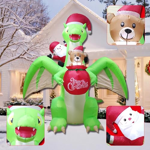 9FT Dinosaur Christmas Inflatable with Santa Riding & LED Lights - Outdoor Holiday Decor - Variation: Dinosaur