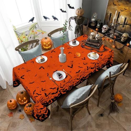 Halloween Spider Web Bat Tablecloth 60x102 Inch Rectangular Spooky Decor - Variation of Halloween-spider Web / 102 Inch x 60 Inch