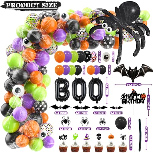 Halloween Birthday Party Decorations Kit 105 pcs Balloons & Web Arch Set