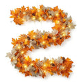 6 FT Fall Garland with Lights - Autumn Decor with Timer - Orange
