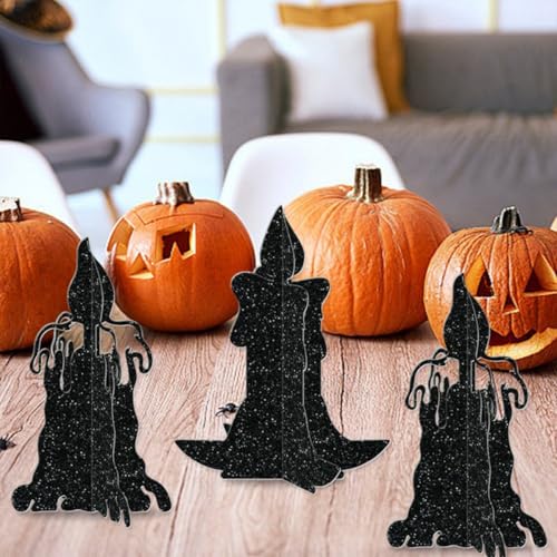 6Pcs Halloween Black Paper Candle Holders Wall Hanging Decor Set