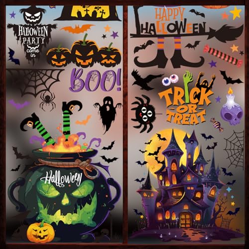 Halloween Window Clings Decals Set - Reusable Ghosts Pumpkins Bats for Party Decor