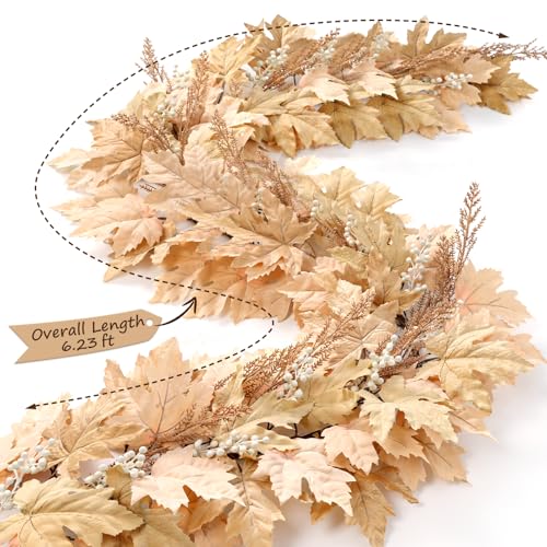 6Ft Artificial Berry Cypress Leaves Fall Garland - Light White Brown, Fall Home Decor