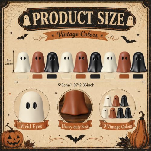 Mini Halloween Ghost Figurines - Terracotta Resin Set of 9 for Decorations