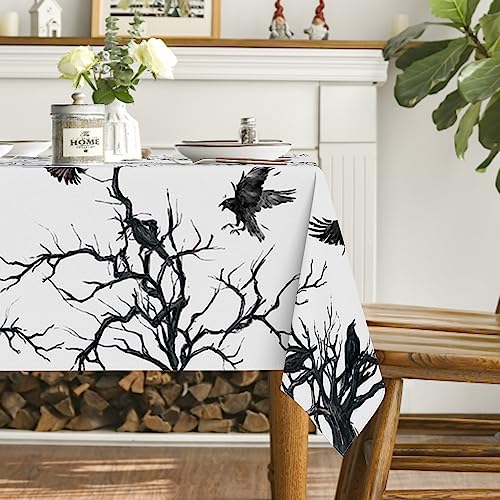 Horaldaily Halloween Tablecloth 60 x 120 Inch Rectangular Black Crow Tree
