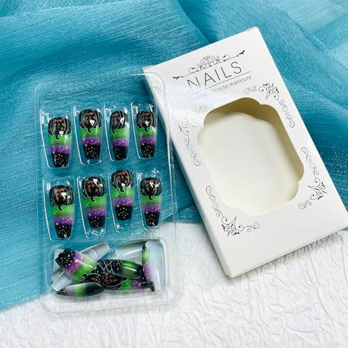 Halloween Fake Nails - 32 Medium Square Press-On Nail Designs for Women - Pumpkin & Spider Web