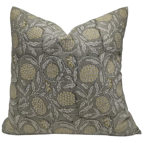 16x16 Inch Linen Blend Decorative Throw Pillow Cover Mustard & Brown Variation