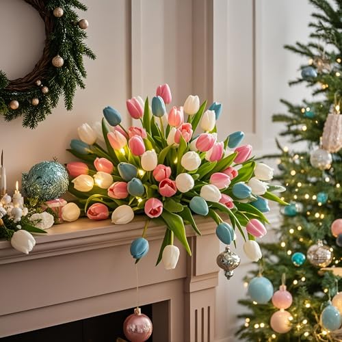 40pcs Faux Silk Tulip Flowers Bouquet for Home Wedding Table Decor - No Odor