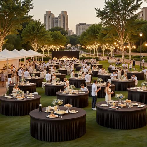 Black Fitted Round Tablecloth Set - 6 Pack 120 Inch for 5ft Tables - Wrinkle-Free Spandex Cover with Skirt - Wedding & Party Decor Variation of Black / 60inch