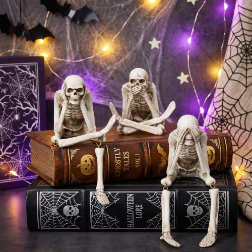 Speak No Evil Skeleton Figurine - Halloween Indoor Decor, Gothic Statue, Giftable Skeleton Collection - Variation: Speak No Evil