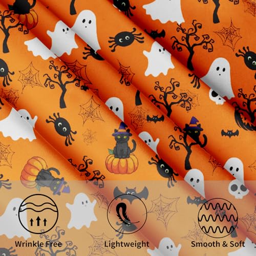 Halloween Round Tablecloth 60 Inch - Fall Pumpkin & Ghost Design for Party & Dining
