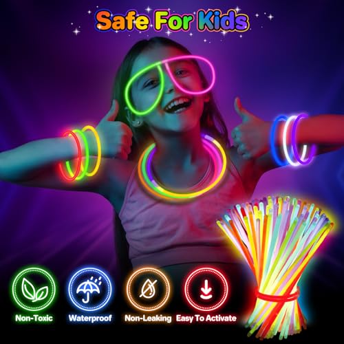 300 Pack Glow Sticks Bulk Party Supplies - 8 Colors for Kids, Weddings, Halloween