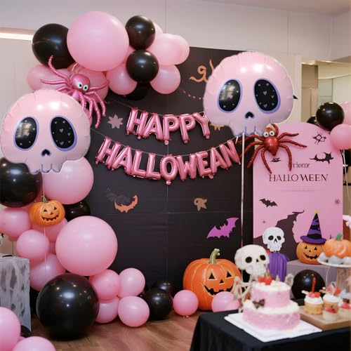 Pink Skull Foil Balloon Set for Halloween and Party Decor - 2 Pack