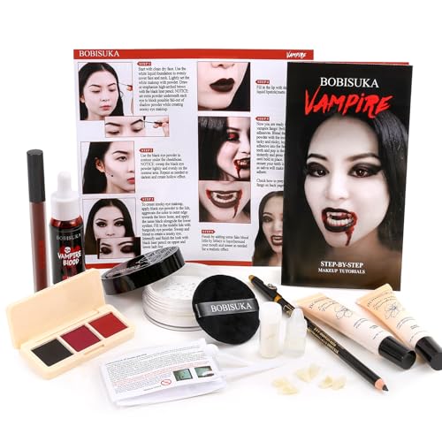 Vampire SFX Makeup Kit with Teeth, Blood, & Foundations - Halloween Costume & Stage
