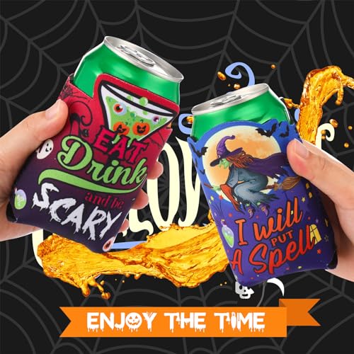 Halloween Can Cooler Sleeves 24 Pack - Shaped Neoprene Drink Insulators for 12 oz Cans & Bottles