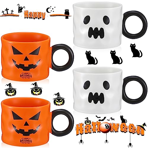 Halloween Coffee Mugs Set - 4 Pieces, 15oz Pumpkin Ghost Cute Style