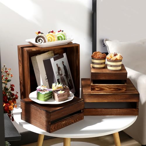 Burnt Wood 4-Piece Wooden Cupcake Stand Set for Party & Dessert Display